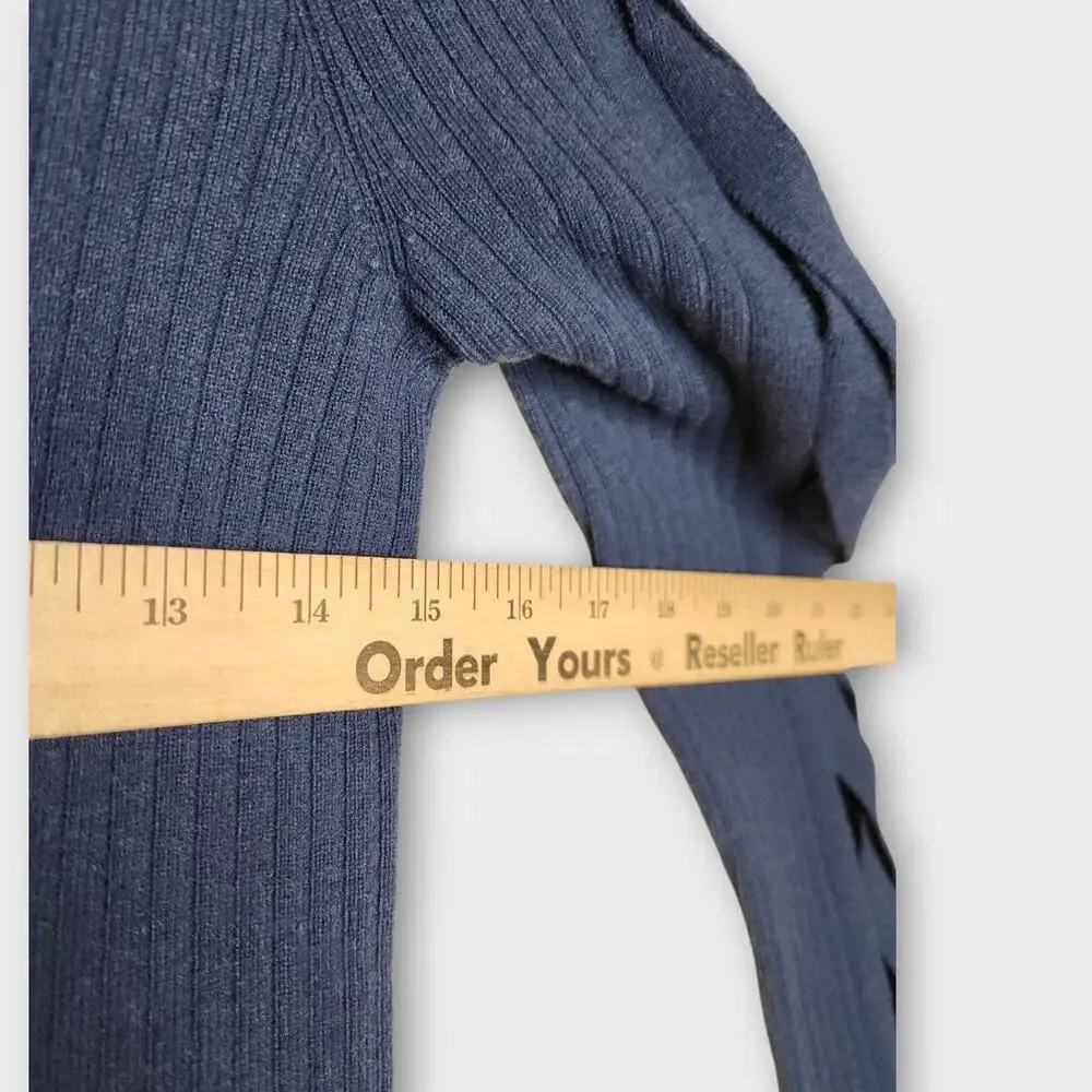 Ramy Brook Kimila Navy Rib Knit Cutout Sleeve Sweater Top Boat Neck Womens XS